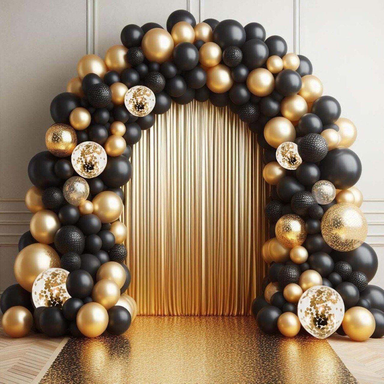 Набор 180 шаров для большой арки гирлянды Гламурный шик Черный и золото