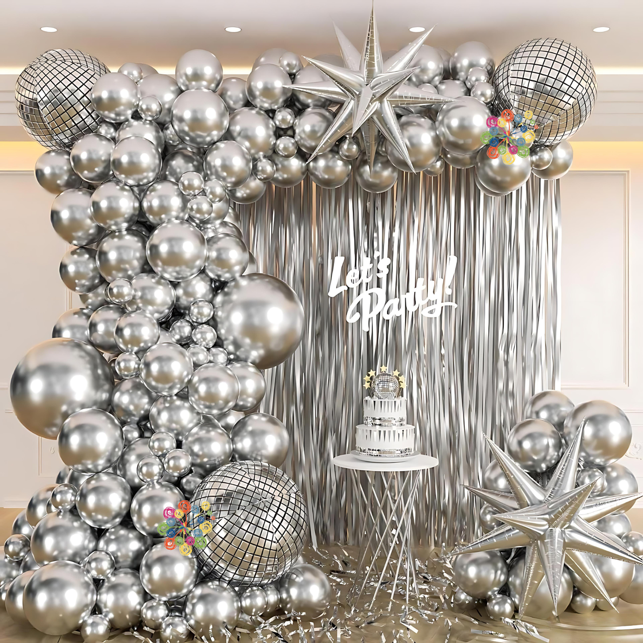 Набір 135 куль для арки фотозони Розкішне срібло зі шторкою Хром